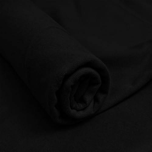 Entisn 1 Yard Stretch Fleece Fabric with Ribbed Texture, Black
