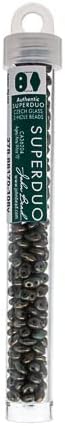 Matubo Czech Superduo 2-Hole, 22g, 2.5x5mm, Turquoise Green Rembrandt