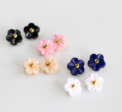 50pcs 11mm(0.42") 5 Colors Assorted Flower Buttons for Sewing Shirt