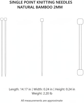 2mm Single Point Bamboo Knitting Needles, 14.2 Inch Straight Wood