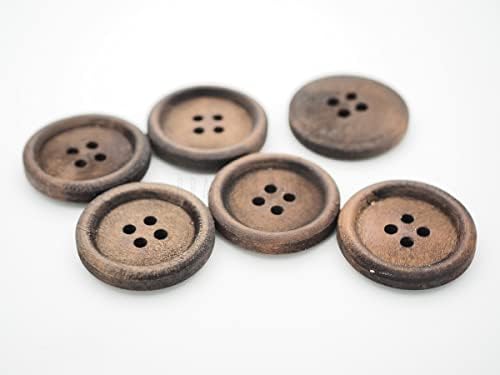 CRAFTMEMORE Wood Buttons 4 Holes Round Wooden Button for Garment