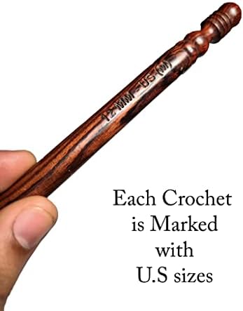Rosewood Crochet Hook Set, 7-Piece Handmade Wooden Crochet Hooks with