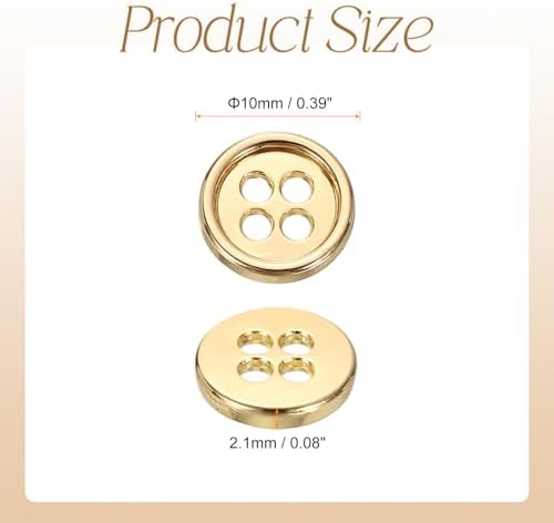 HARFINGTON 15pcs Metal Button 10mm (0.39") 4 Holes Alloy Round Buttons