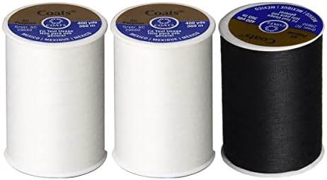 3-Pack -2 WHITE & 1 BLACK - Coats & Clark Dual Duty All-Purpose Thread