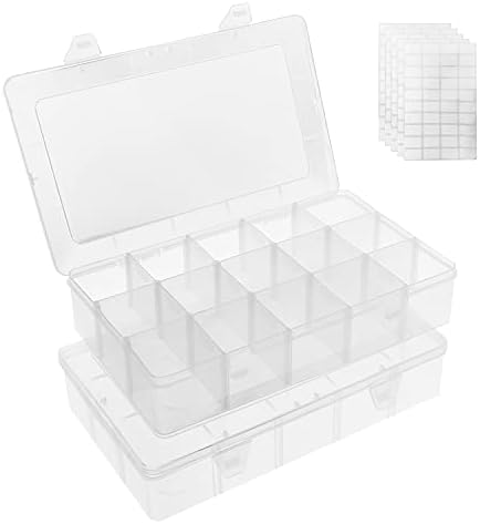 Umirokin 2 Pack 15 Grids Clear Plastic Organizer Box with Adjustable