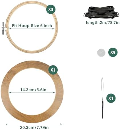 3 Sets 6 Inch Wood Embroidery Display Frame with Bamboo Embroidery