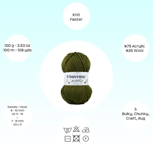 Wooly Wool Blend Bulky Yarn – Olive Green
