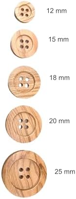 BOTIBOTON - 50 Wooden Buttons - 4 Holes - Available in 5 Sizes