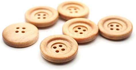 CRAFTMEMORE Wooden Buttons 4 Holes Round Wood Button for Garment
