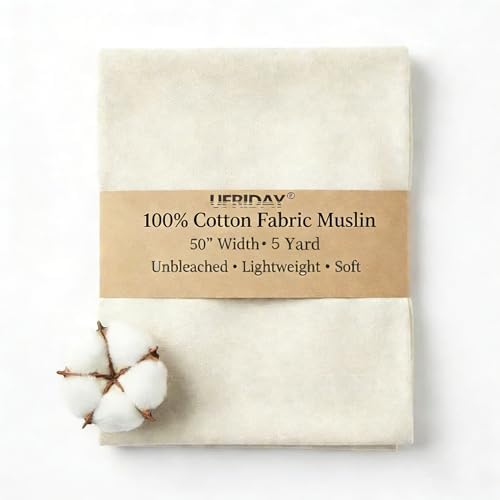 UFRIDAY Cotton Fabric, Unbleached, Lightweight, Soft, 50 Inch Wide