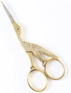 ToolUSA 4.5" Vintage Stork Design Scissors | Embroidery Gold & Silver