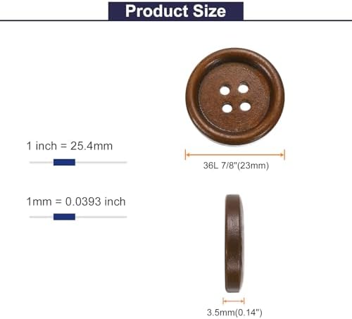 HARFINGTON 10pcs 36L Wooden Sewing Button 7/8"(23mm) 4 Holes Wood
