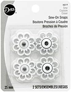 Dritz 442-9 Sew-On Snaps with Flower Design, White, Size 25mm 2-Sets