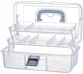 Clear Plastic Storage Organizer with 2-Tier Tray, Handle, Latch
