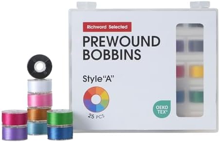 Poolin Prewound Bobbins Richword Selected 25PCS Colors Size A, Plastic