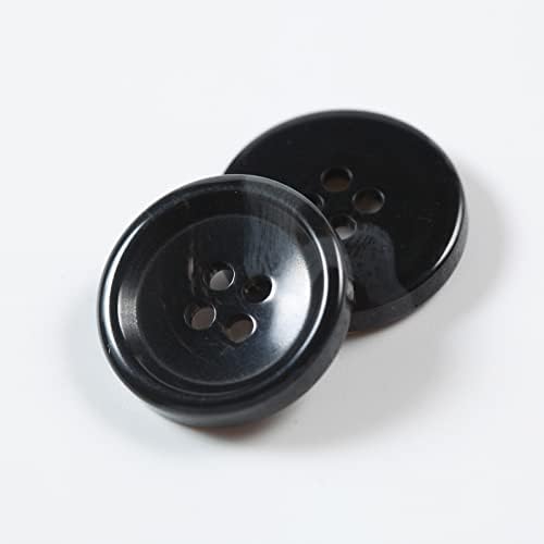 80 Large 3/4 inch Black Buttons for Sewing - Round Resin, 4 Hole