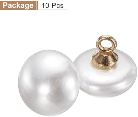 HARFINGTON 10 Pcs 16L Round White Faux Pearl Buttons 10mm 3/8"