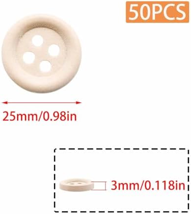 Lilaly 50 PCS 1 inch (25mm) 4 Holes Buttons, Wooden Buttons, for