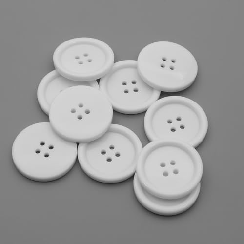50 Pcs 30mm White Plastic 4-Hole Sewing Buttons for Coats & DIY