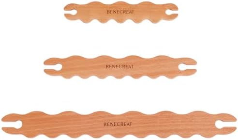 BENECREAT 3 Pcs Wooden Weaving Tool, Wavy Stick Shuttles Beech Wood