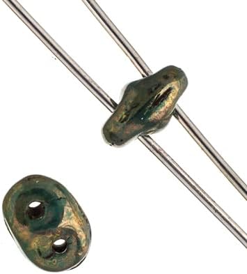 Matubo Czech Superduo 2-Hole, 22g, 2.5x5mm, Turquoise Green Rembrandt