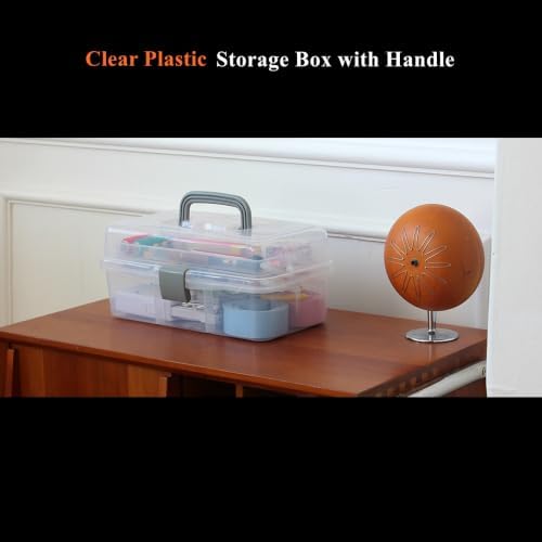 Clear Plastic Storage Organizer with 2-Tier Tray, Handle, Latch