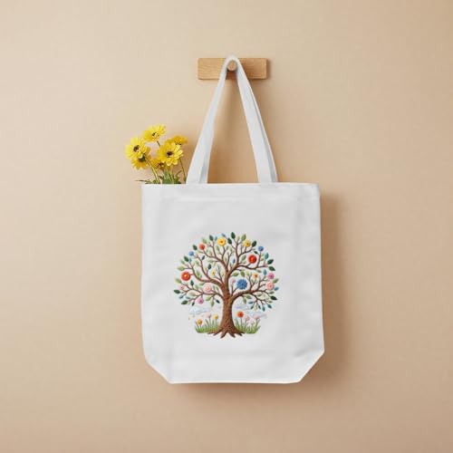 ERKOON Embroidery Canvas Tote Bag Kit, Tree