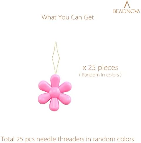 BEADNOVA Needle Threaders 25pcs Plastic Flower Head Sewing Needle