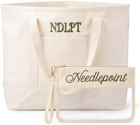 Shinylin 2 Pcs Needlepoint Project Bag, Embroidery Pouch, Beige