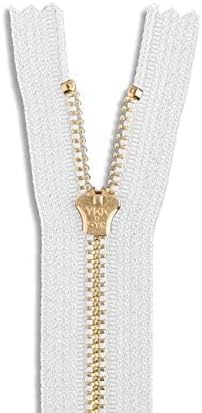 7 Inch White Metal Zipper with Gold Brass Teeth | Heavy Duty