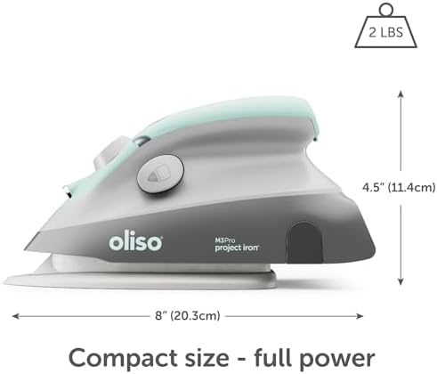 oliso M3Pro Project Mini Steam Iron - Sewing, Quilting, Travel - Aqua