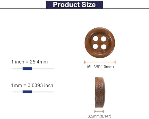 HARFINGTON 30pcs 16L Wooden Sewing Button 3/8"(10mm) 4 Holes Wood