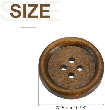 uxcell 50Pcs Wooden Buttons, 25mm(1") 4 Hole Round Wood Sewing Button