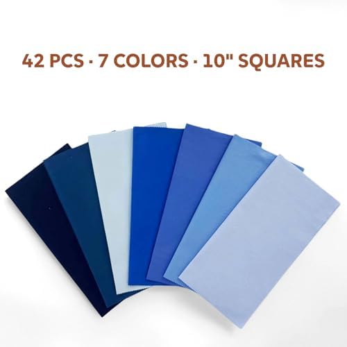 ZOOELAY 100% Cotton Precut Quilt Squares, 42 Pieces, 7 Blue Shades