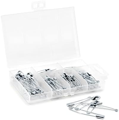 Dritz 3328 Curved Safety Pins, Assorted Sizes with Storage Box