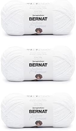 Bernat Softee Cotton Yarn for Crocheting Soft, Clear White, 3-Pack