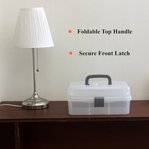 Clear Plastic Storage Organizer with 2-Tier Tray, Handle, Latch