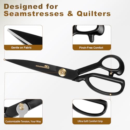 10-Inch High Carbon Steel Fabric Scissors, Black