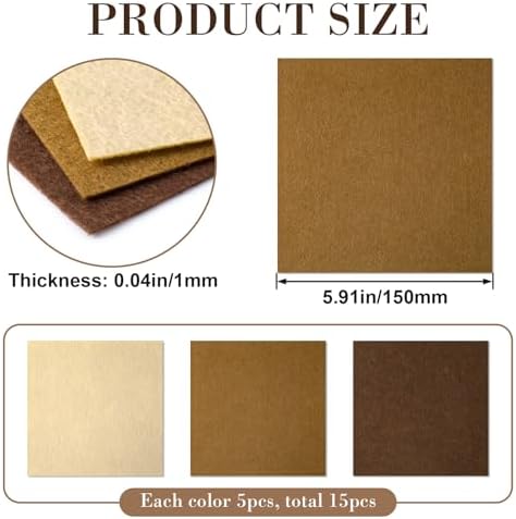 15pcs 1mm Thick Felt Sheets, 3 Colors Nonwoven Felt Fabric Sheets
