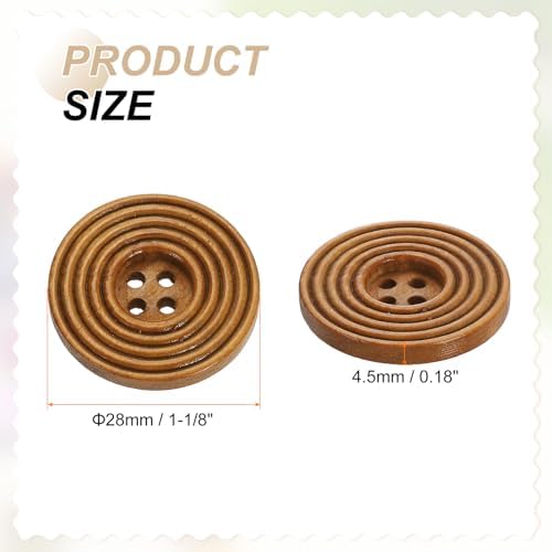 HARFINGTON 10pcs 44L DIY Sewing Buttons 1-1/8"(28mm) Wooden Round Flat