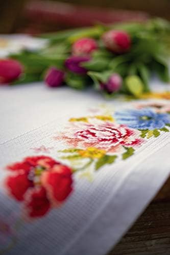 Vervaco Counted Cross Stitch Tablecloth Kit 32"X32"-Colourful Flowers