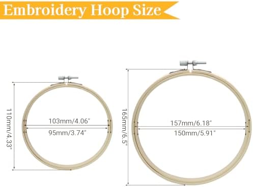 Biaungdo 2 Pcs Bamboo Embroidery Hoops 4 & 6 Inch, Wooden Cross Stitch