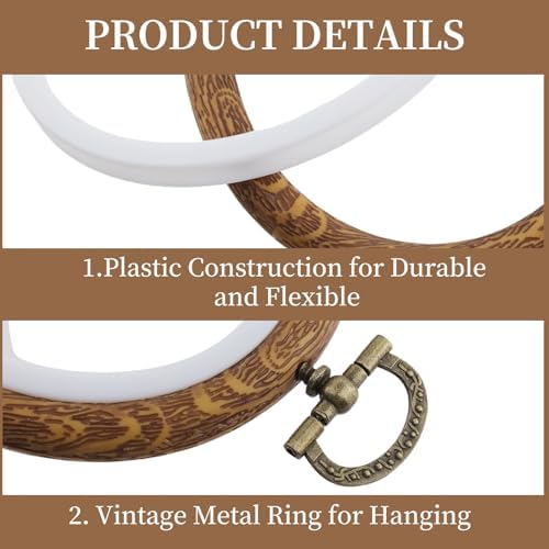 Mcredy Oval Embroidery Hoop, Wood-Grain Plastic, 3.15"x4"-4Pcs