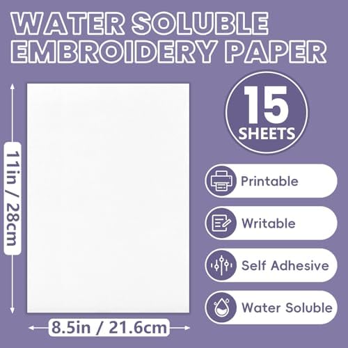 15 Sheets 8.5in x 11in Water Soluble Stabilizer for Embroidery