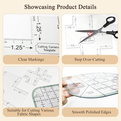 3 PCS Clear Acrylic Sewing Templates Box & Radius Corner Quilting