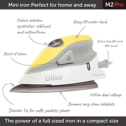 oliso M2Pro Mini Steam Iron for Sewing -1000W Dual Voltage Travel Iron