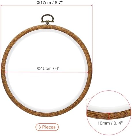 PATIKIL 6" Embroidery Hoops, 3Pcs Imitated Wood Circle Frame