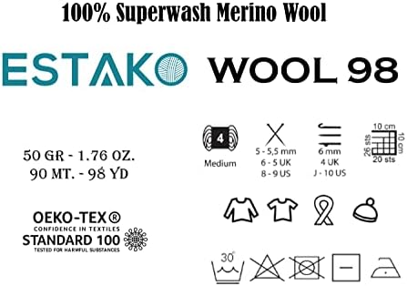 Estako Wool 98 100% Soft Superwash Merino Wool Worsted Weight Yarn