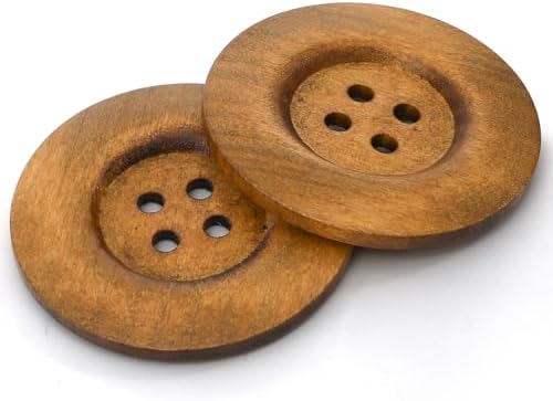 Frcctre 50 Pcs Large Wood Buttons, 2.36 Inch/60mm 4 Holes Round Bulk