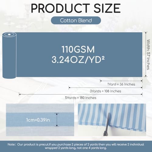 57" W Cotton Striped Fabric by the Yard, Classic Cabana Stripe Print